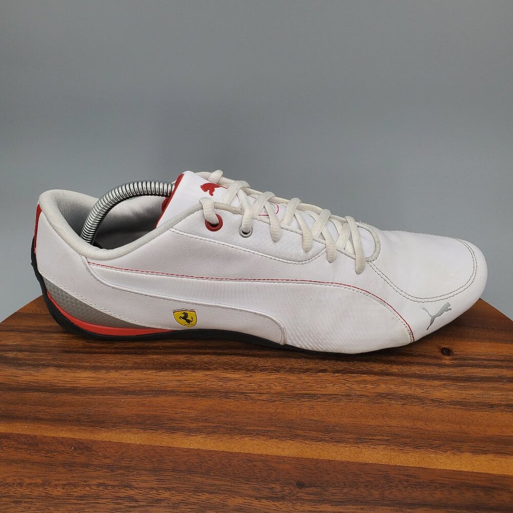 Puma Drift Cat 5 Shoes Men's 11 White Leather Lace Up Low Top Driving Sneakers